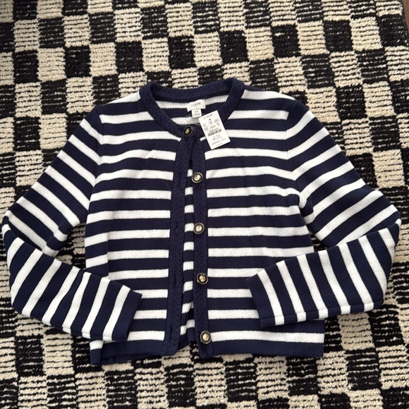 J Crew | Navy and White Striped Cardigan | XS | NWT - Picture 2 of 4